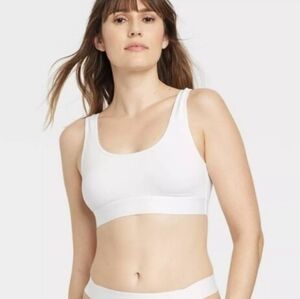 Auden Womens Cotton Stretch Unlined Scoop Bralette White
